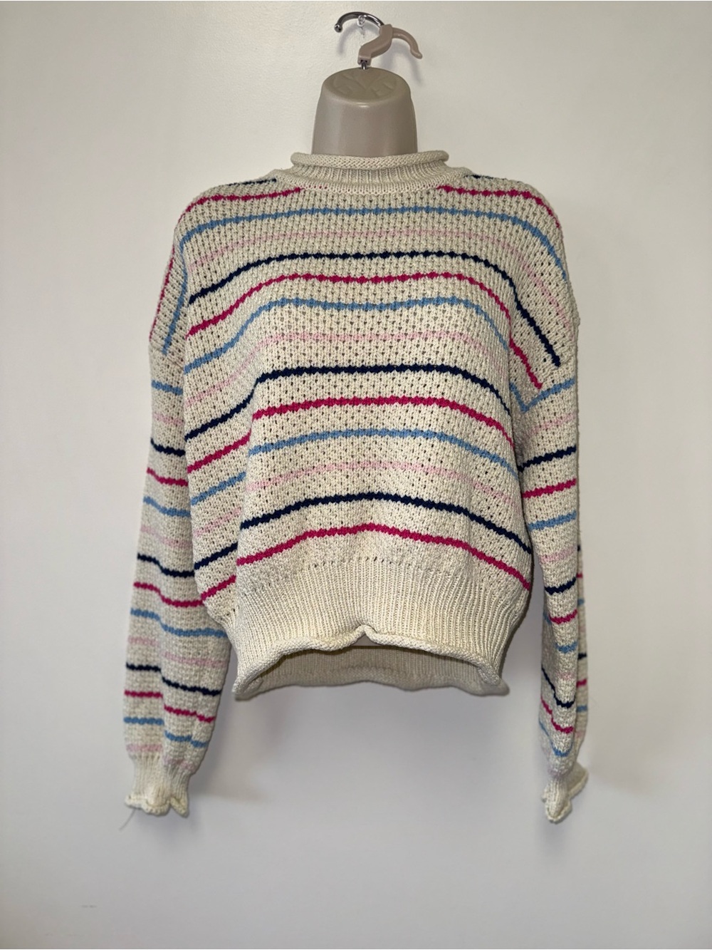Grace + Karma (Medium) Cream Knit Sweater with Pink & Blue Stripes